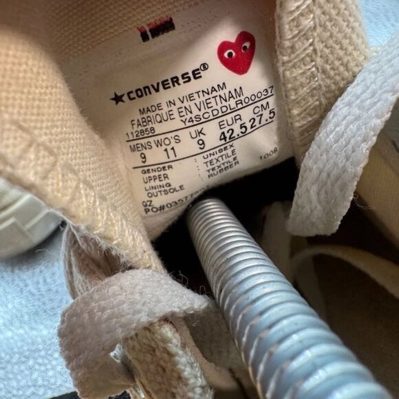 Size M9/W11 Converse Chuck 70 Comme des Garçons Unisex Beige Low Top Sneakers - Picture 7 of 9